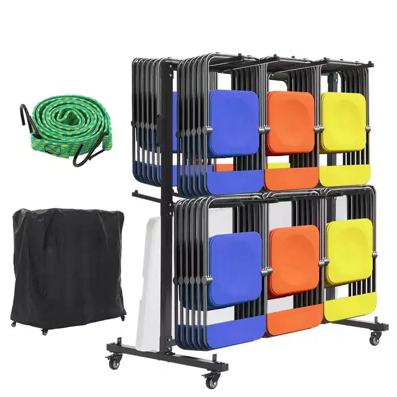 Folding Chair Rack and Table Cart, 400LBS/800LBS Capacity, Multi-Function Chair Storage Dolly with Rubber Wheels, Dust Cover, Elastic Cords