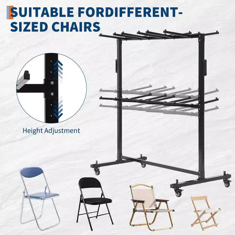 Chariot pour chaises pliantes et tables, capacité 180 kg/360 kg, chariot de rangement multifonctionnel pour chaises avec roues en caoutchouc, housse de protection, cordons élastiques