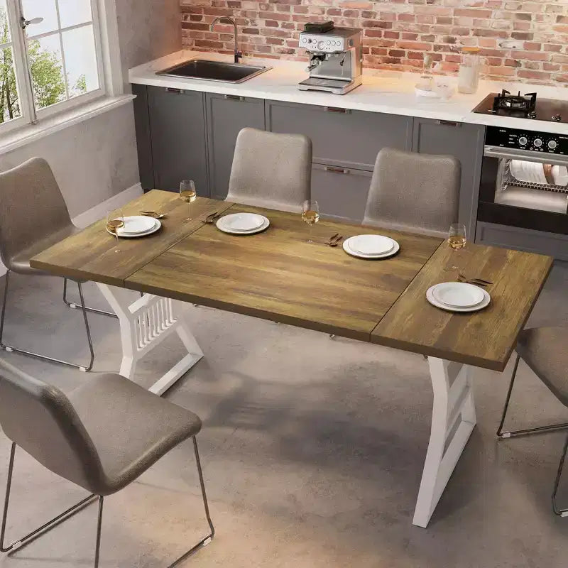 Table à manger de ferme de 180 cm, table de cuisine rectangulaire en bois avec pieds en métal robustes, pour 4 à 6 personnes, idéale pour la salle à manger ou le salon