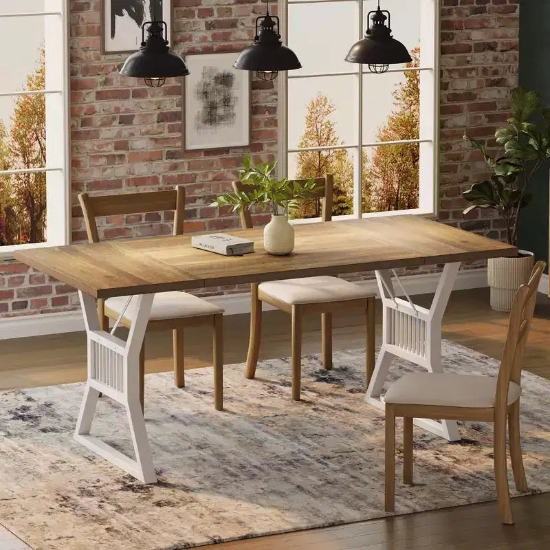 Table à manger de ferme de 180 cm, table de cuisine rectangulaire en bois avec pieds en métal robustes, pour 4 à 6 personnes, idéale pour la salle à manger ou le salon