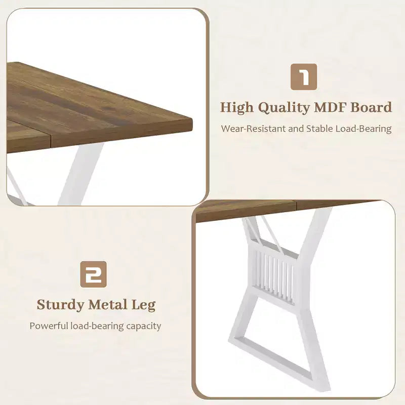 Table à manger de ferme de 180 cm, table de cuisine rectangulaire en bois avec pieds en métal robustes, pour 4 à 6 personnes, idéale pour la salle à manger ou le salon