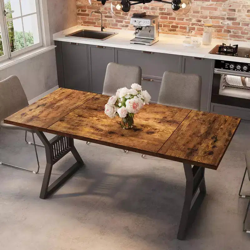 Table à manger de ferme de 180 cm, table de cuisine rectangulaire en bois avec pieds en métal robustes, pour 4 à 6 personnes, idéale pour la salle à manger ou le salon