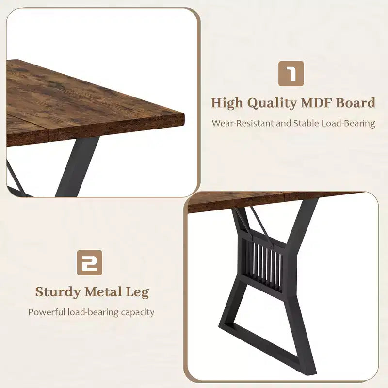 Table à manger de ferme de 180 cm, table de cuisine rectangulaire en bois avec pieds en métal robustes, pour 4 à 6 personnes, idéale pour la salle à manger ou le salon