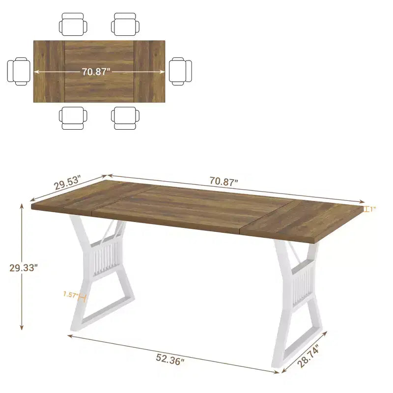 Table à manger de ferme de 180 cm, table de cuisine rectangulaire en bois avec pieds en métal robustes, pour 4 à 6 personnes, idéale pour la salle à manger ou le salon