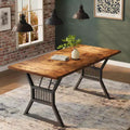 70.8 Inch Farmhouse Dining Table, Rectangular Wooden Kitchen Table with Sturdy Metal Legs, Seats 4-6, Ideal for Dining Room or Living Room