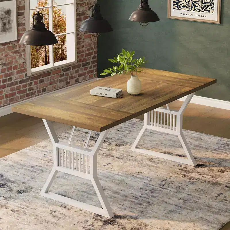 Table à manger de ferme de 180 cm, table de cuisine rectangulaire en bois avec pieds en métal robustes, pour 4 à 6 personnes, idéale pour la salle à manger ou le salon