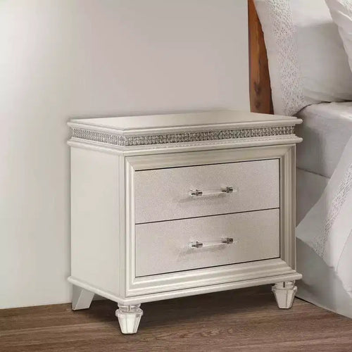 Royal Hampton 2 Drawer Nightstand with Acrylic Feet and Crystal Accents, Silver