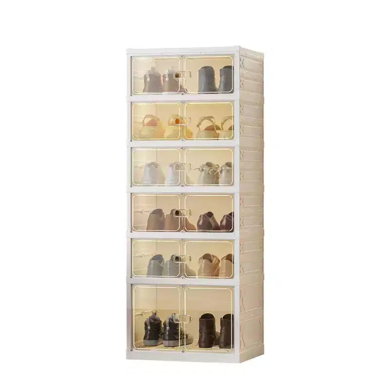 9-Tier Foldable Shoe Rack Organizer for Closet w/ Wheels,18 Pairs Collapsible Shoe Storage Cabinet w/ Lids and Magnetic Clear Door