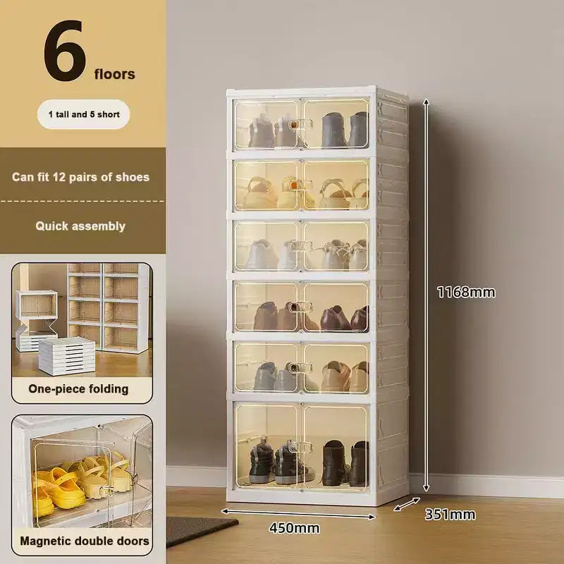 Étagère à chaussures pliable à 9 niveaux pour placard avec roulettes, meuble de rangement à chaussures pliable pour 18 paires avec couvercles et porte transparente magnétique