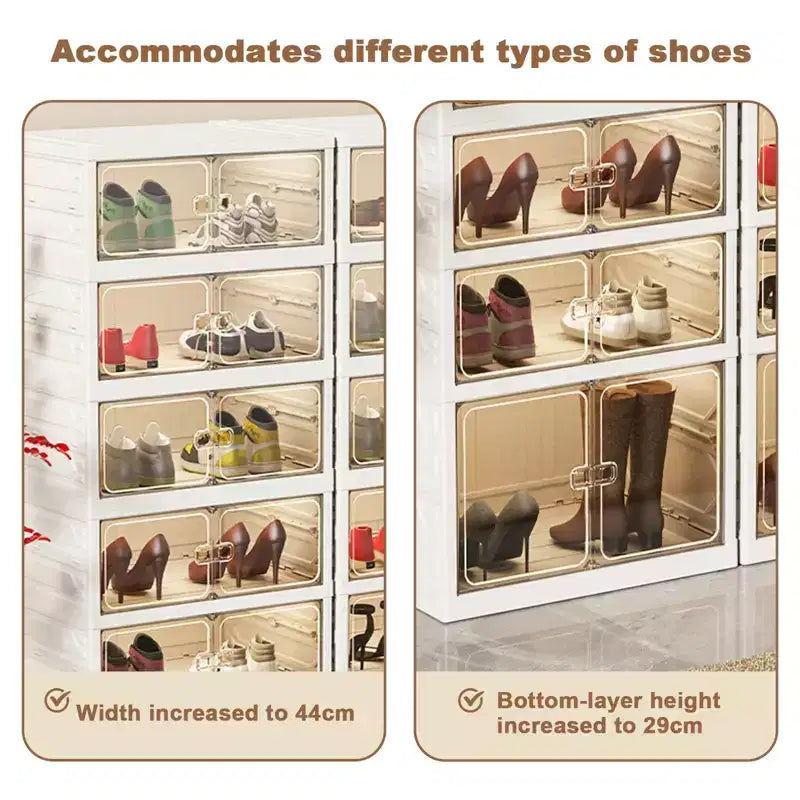 Étagère à chaussures pliable à 9 niveaux pour placard avec roulettes, meuble de rangement à chaussures pliable pour 18 paires avec couvercles et porte transparente magnétique