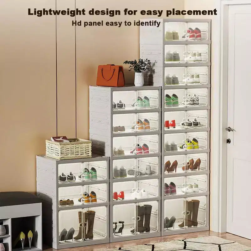 Étagère à chaussures pliable à 9 niveaux pour placard avec roulettes, meuble de rangement à chaussures pliable pour 18 paires avec couvercles et porte transparente magnétique