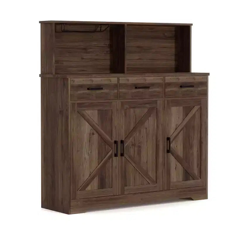 Buffet de cuisine de 120 cm avec rangement, grand buffet de cuisine en bois avec 3 portes, 3 tiroirs et un plan de travail, table de buffet pour salle à manger