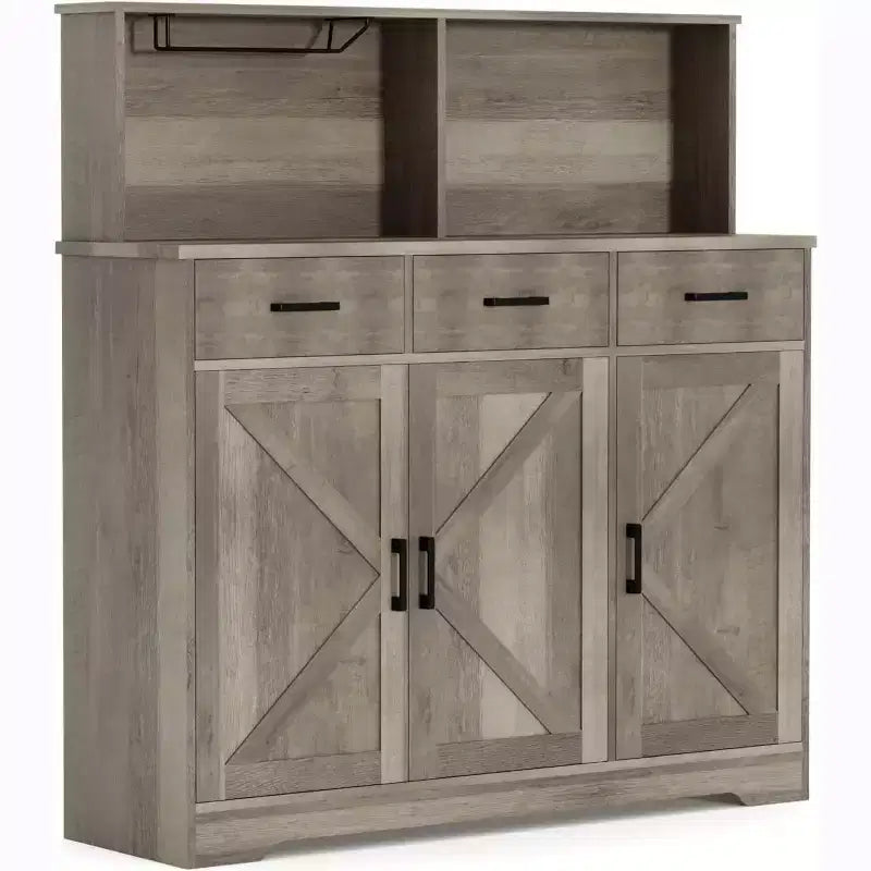 Buffet de cuisine de 120 cm avec rangement, grand buffet de cuisine en bois avec 3 portes, 3 tiroirs et un plan de travail, table de buffet pour salle à manger