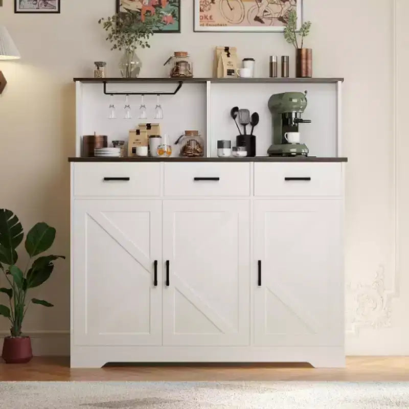 47.2 in Buffet Cabinet with Storage, Wood Large Kitchen Storage Cabinet with 3 Doors, 3 Drawers and a Countertop, Buffet Table for Dining Room