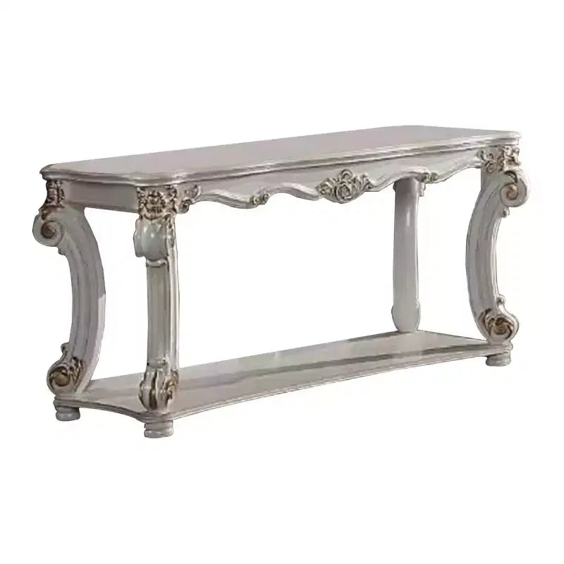 Table console de canapé 58 pouces, pieds roulés classiques, or brossé, étagère