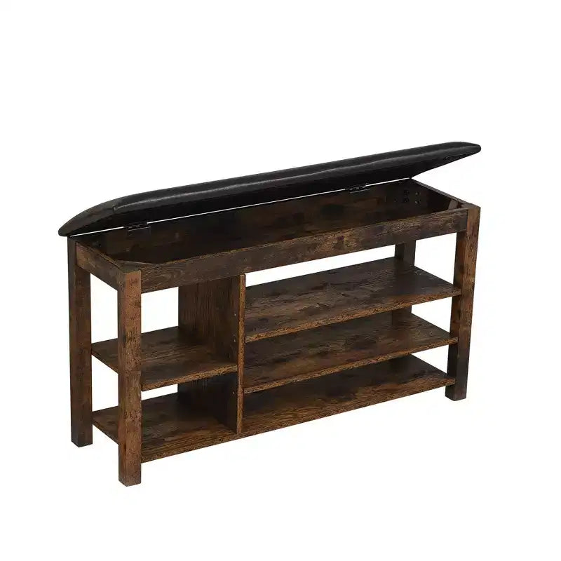Banc à chaussures relevable avec étagères inférieures réglables et rangement dissimulé, petit espace, cadeau de vacances, marron vintage