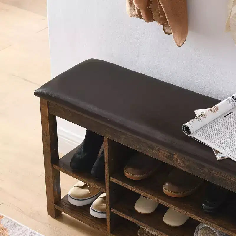 Banc à chaussures relevable avec étagères inférieures réglables et rangement dissimulé, petit espace, cadeau de vacances, marron vintage