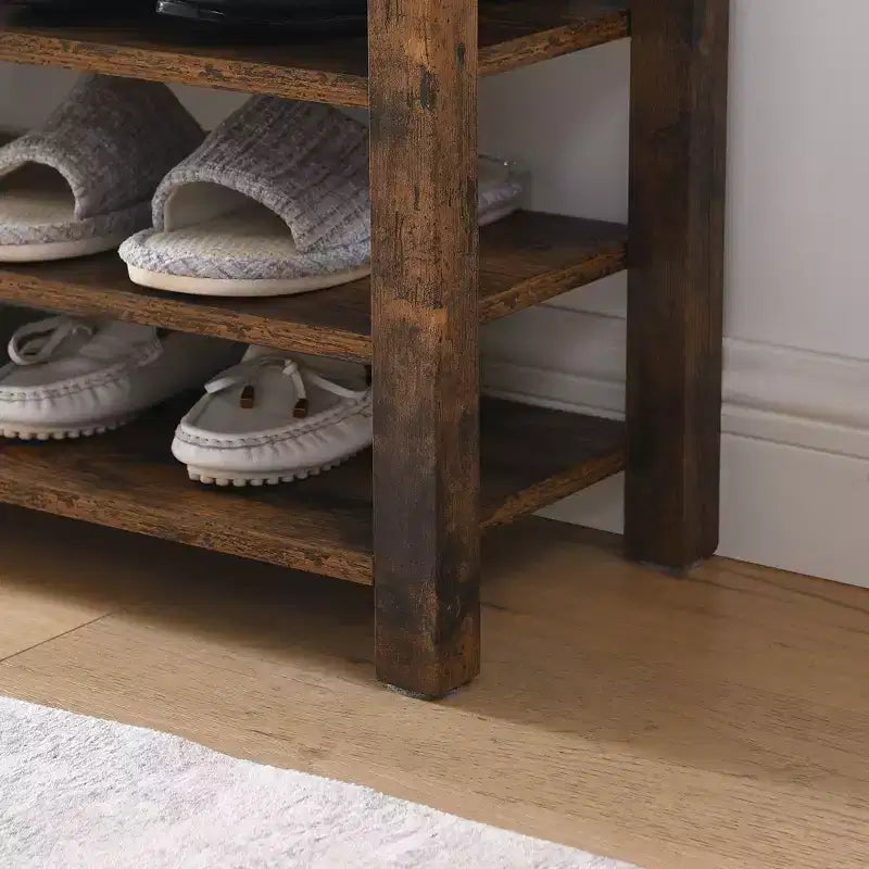 Banc à chaussures relevable avec étagères inférieures réglables et rangement dissimulé, petit espace, cadeau de vacances, marron vintage