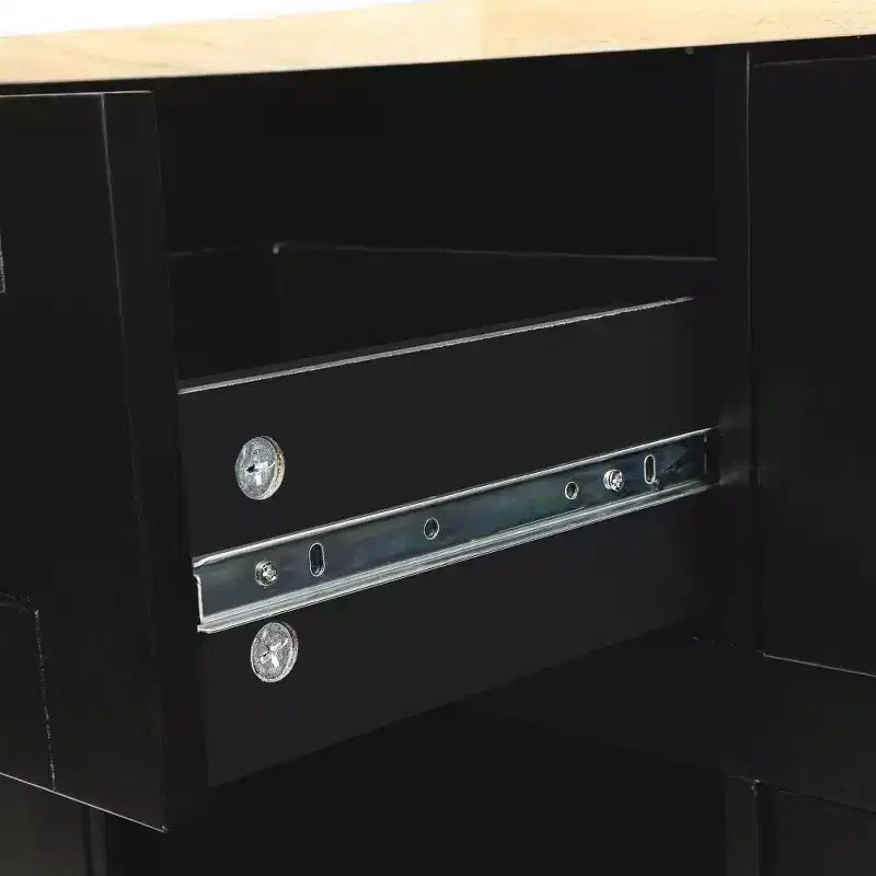 Îlot de cuisine avec armoire de rangement et 3 tiroirs Desserte de cuisine avec plan de travail rabattable en bois d'hévéa Étagères de rangement pour salle à manger Noir