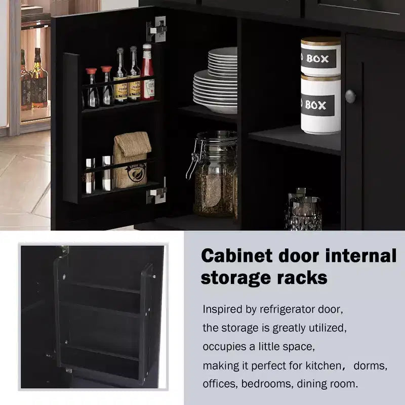 Îlot de cuisine avec armoire de rangement et 3 tiroirs Desserte de cuisine avec plan de travail rabattable en bois d'hévéa Étagères de rangement pour salle à manger Noir