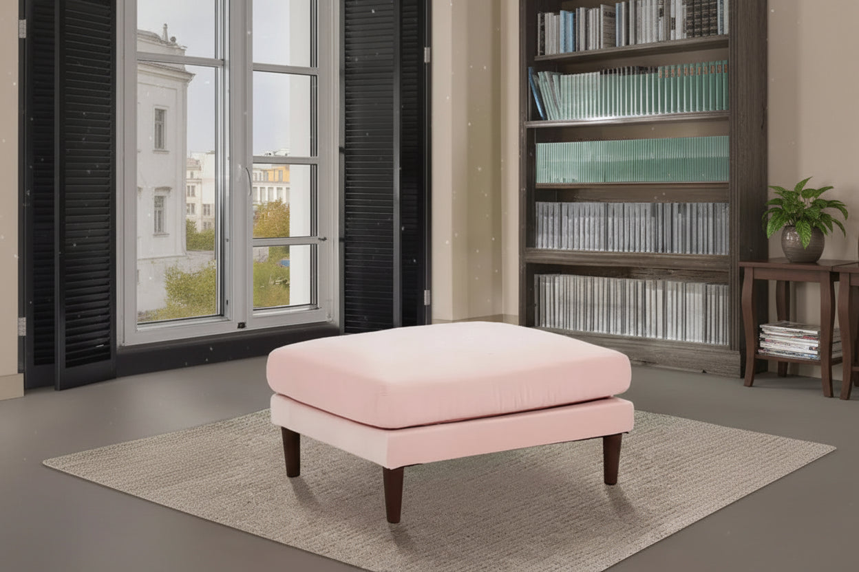 Royal Hampton 32 Inch Modular Ottoman, Box Cushion Seat, Wood Legs, Blush Pink