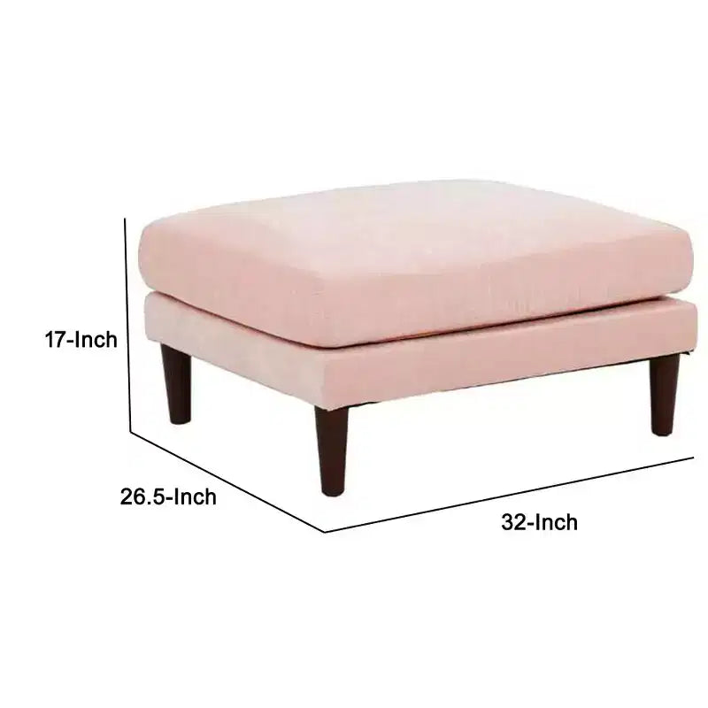Pouffe modulaire de 81 cm, coussin carré, pieds en bois, rose poudré