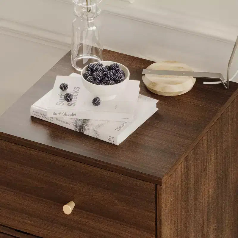 Coiffeuse roulante en noyer avec miroir LED + rangement multicouche + plan de travail pliable