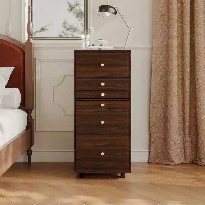 Coiffeuse roulante en noyer avec miroir LED + rangement multicouche + plan de travail pliable