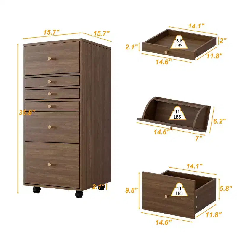 Coiffeuse roulante en noyer avec miroir LED + rangement multicouche + plan de travail pliable