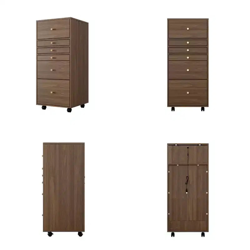 Coiffeuse roulante en noyer avec miroir LED + rangement multicouche + plan de travail pliable