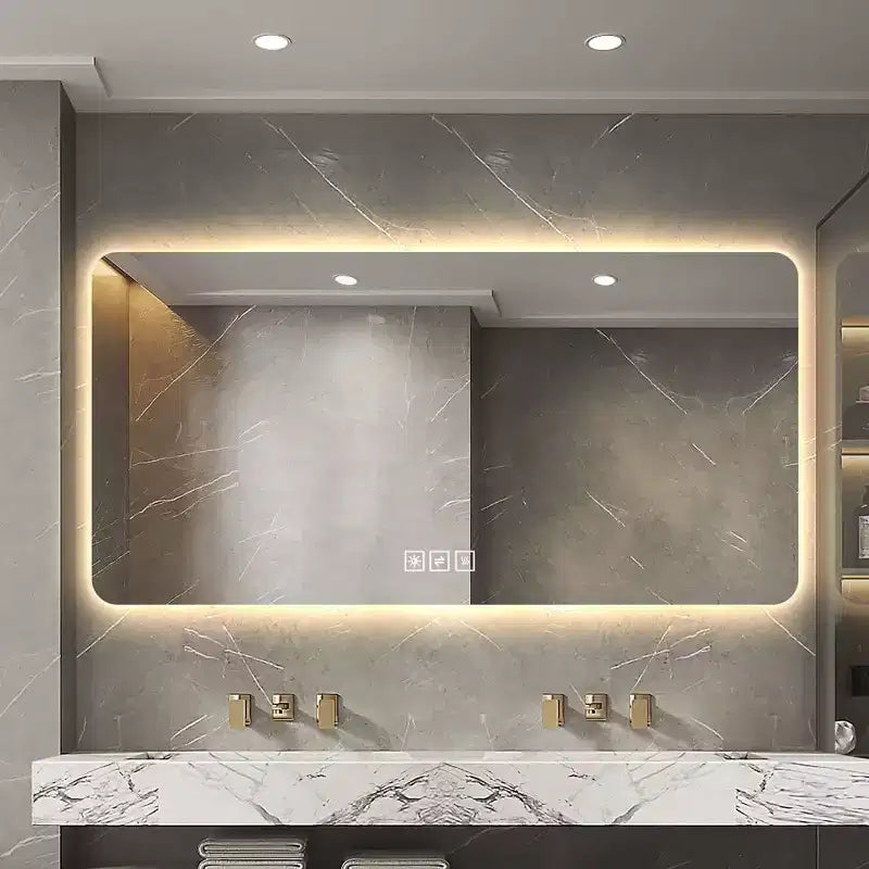 Miroir de courtoisie de salle de bain LED 48 x 24 pouces avec éclairage d'appoint tricolore à intensité variable et fonction de désembuage à une touche