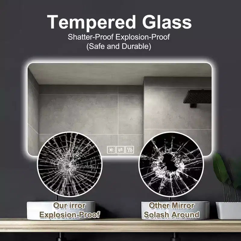 Miroir de courtoisie de salle de bain LED 48 x 24 pouces avec éclairage d'appoint tricolore à intensité variable et fonction de désembuage à une touche
