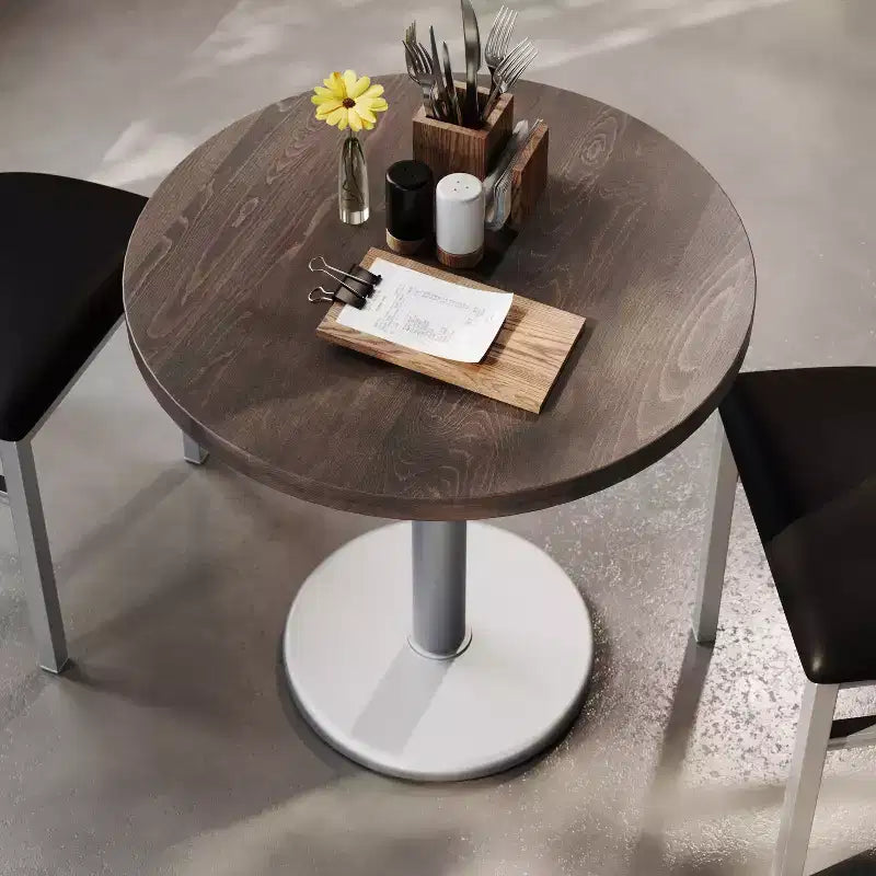 Plateau de table rond commercial en bois massif avec pied de table de salle à manger rond en fonte résistant à la rouille de 18 po