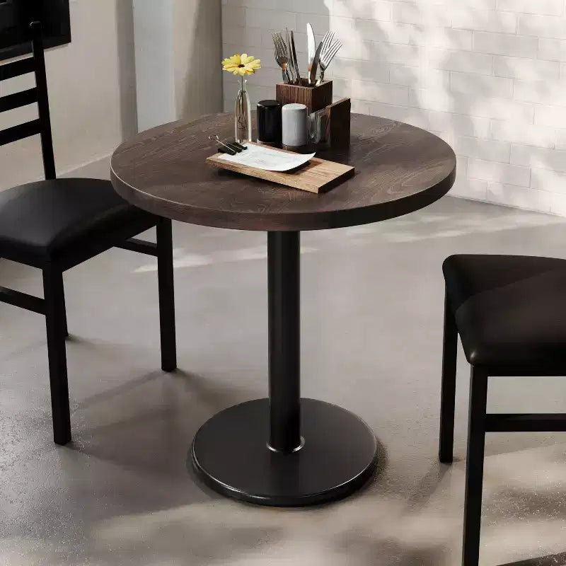 Plateau de table rond commercial en bois massif avec pied de table de salle à manger rond en fonte résistant à la rouille de 18 po