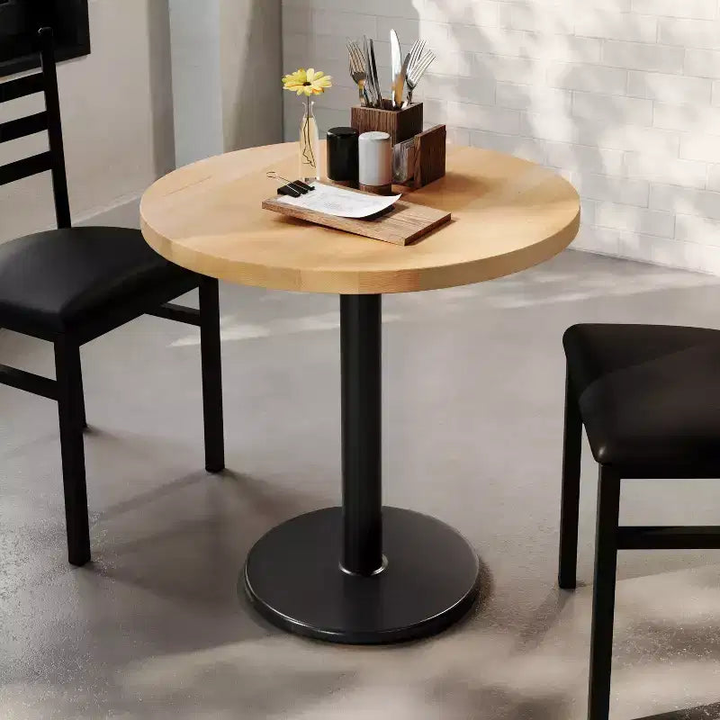 Plateau de table rond commercial en bois massif avec pied de table de salle à manger rond en fonte résistant à la rouille de 18 po