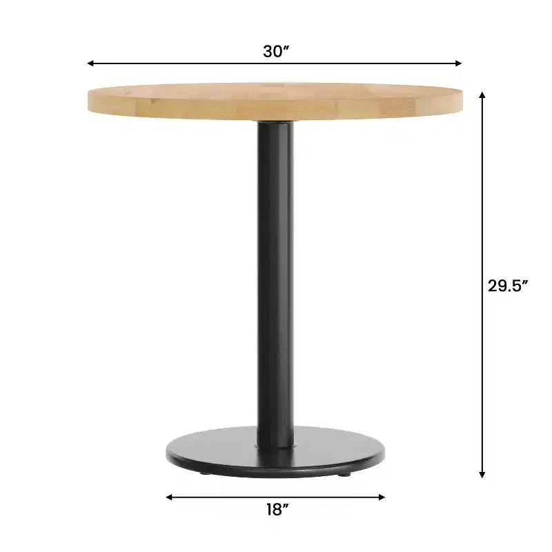 Plateau de table rond commercial en bois massif avec pied de table de salle à manger rond en fonte résistant à la rouille de 18 po
