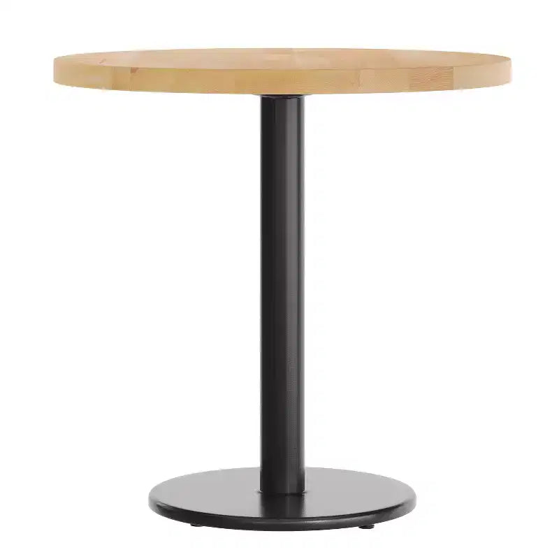 Plateau de table rond commercial en bois massif avec pied de table de salle à manger rond en fonte résistant à la rouille de 18 po