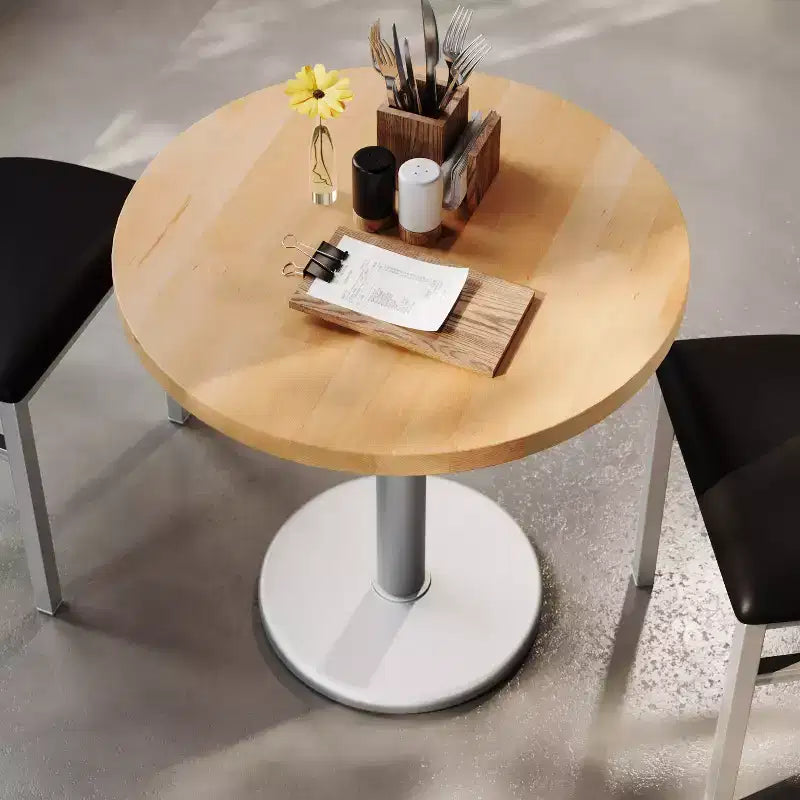 Plateau de table rond commercial en bois massif avec pied de table de salle à manger rond en fonte résistant à la rouille de 18 po
