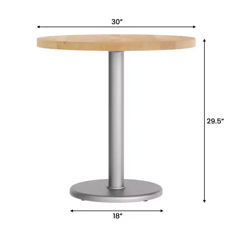 Plateau de table rond commercial en bois massif avec pied de table de salle à manger rond en fonte résistant à la rouille de 18 po