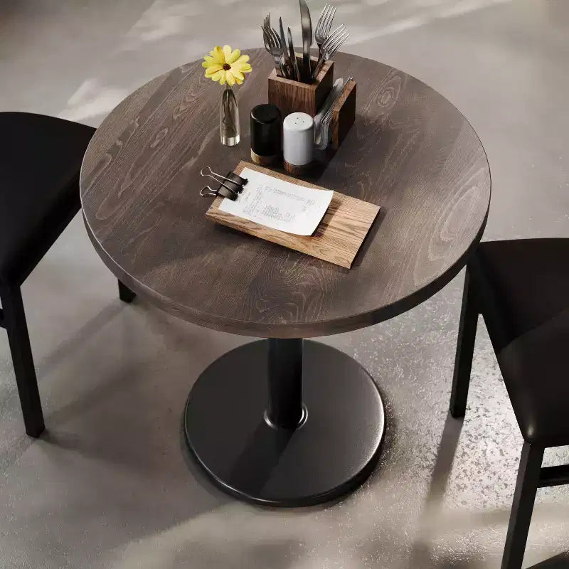 Plateau de table rond commercial en bois massif avec pied de table de salle à manger rond en fonte résistant à la rouille de 18 po