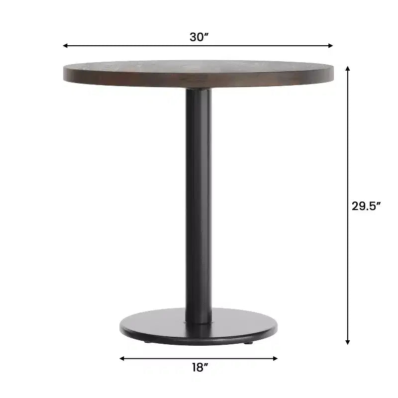 Plateau de table rond commercial en bois massif avec pied de table de salle à manger rond en fonte résistant à la rouille de 18 po