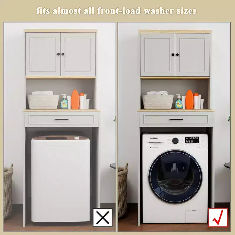 Meuble de rangement moderne de 71,65''H au-dessus des machines à laver avec étagère réglable, faux tiroir et 1 porte