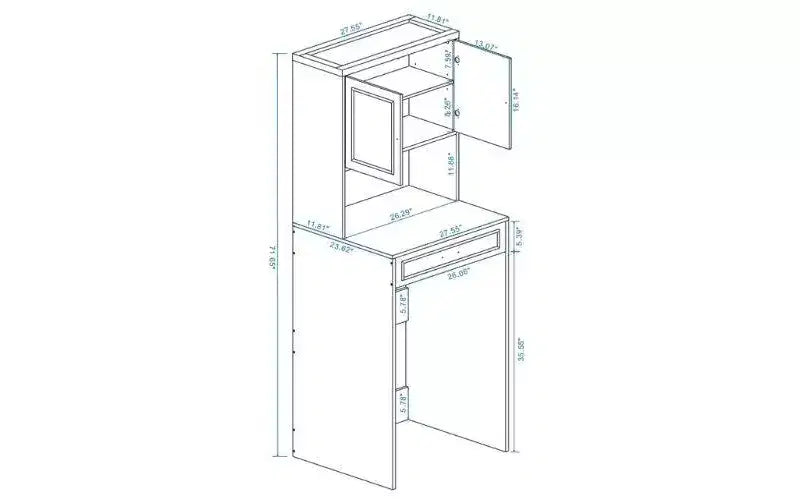 Meuble de rangement moderne de 71,65''H au-dessus des machines à laver avec étagère réglable, faux tiroir et 1 porte
