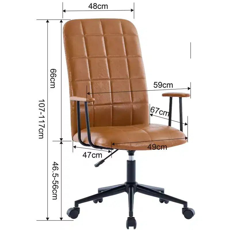 Chaise de bureau Okak en cuir PU moderne et antique avec dossier haut et roulettes, chaise de travail ergonomique pivotante pour bureau à domicile, salon