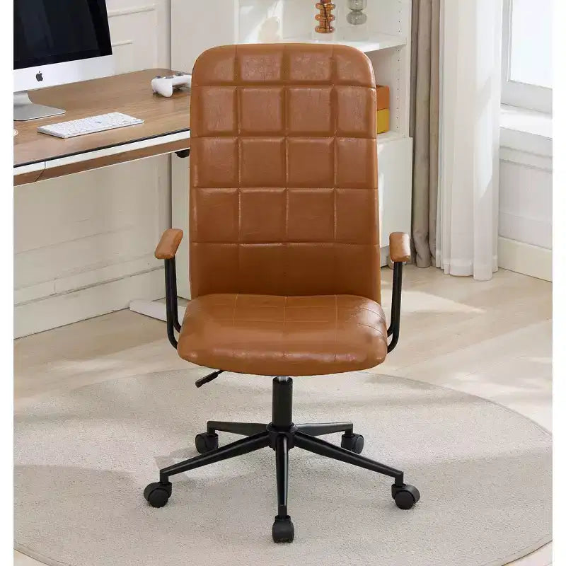 Chaise de bureau Okak en cuir PU moderne et antique avec dossier haut et roulettes, chaise de travail ergonomique pivotante pour bureau à domicile, salon