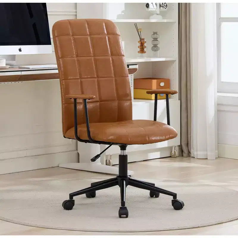 Chaise de bureau Okak en cuir PU moderne et antique avec dossier haut et roulettes, chaise de travail ergonomique pivotante pour bureau à domicile, salon