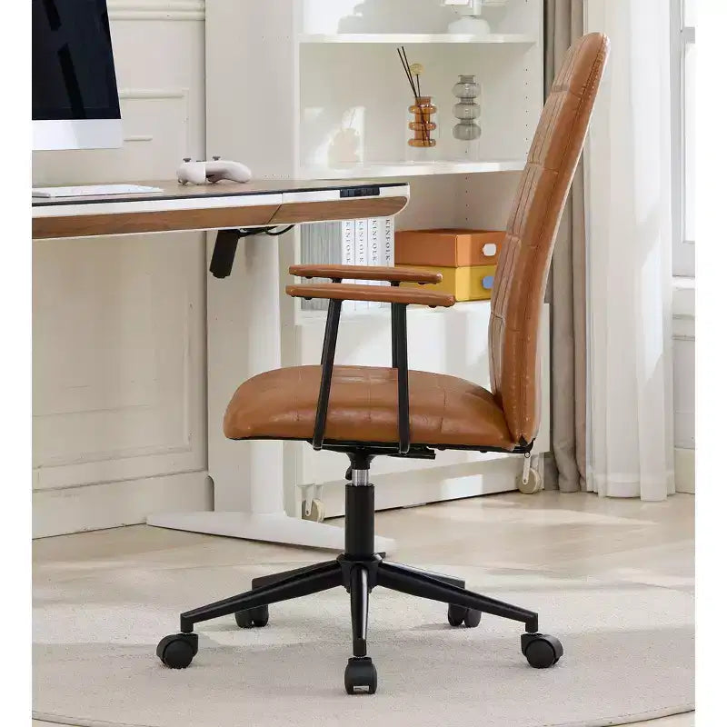 Chaise de bureau Okak en cuir PU moderne et antique avec dossier haut et roulettes, chaise de travail ergonomique pivotante pour bureau à domicile, salon