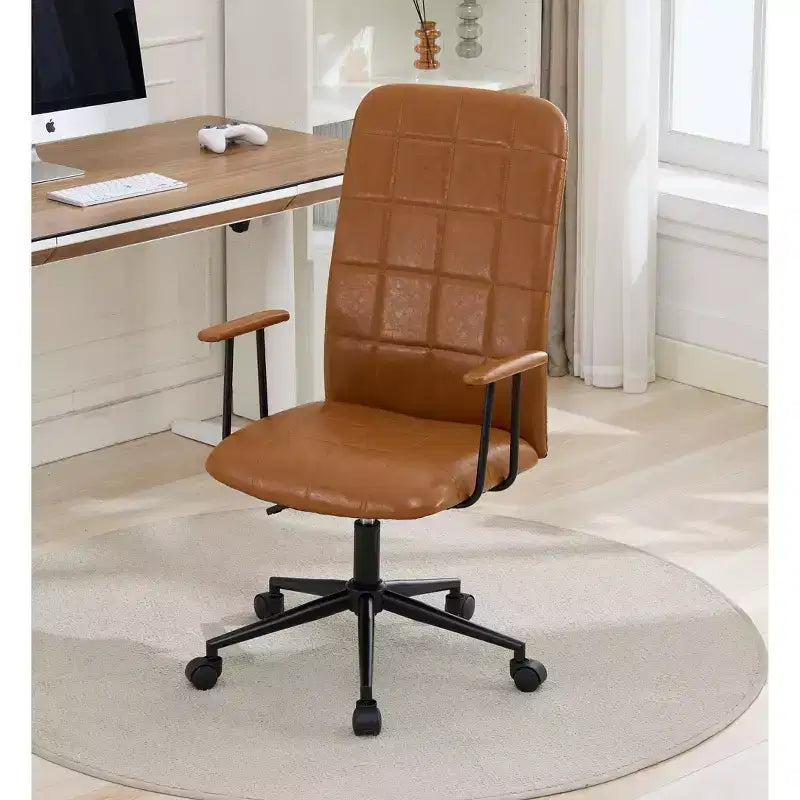 Chaise de bureau Okak en cuir PU moderne et antique avec dossier haut et roulettes, chaise de travail ergonomique pivotante pour bureau à domicile, salon