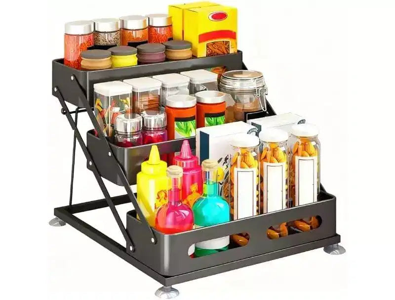 3-Tier Spice Rack Storage Unit Height-Adjustable Storage Rack Metal Kitchen Spice Bottle Holder Perfectly Fits Cabinets, Countertops, and Pantries