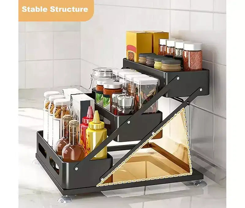 Étagère à épices à 3 niveaux, réglable en hauteur, en métal, pour bouteilles d'épices de cuisine, s'adapte parfaitement aux armoires, comptoirs et garde-manger.